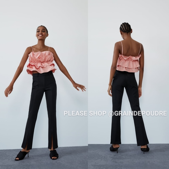 Zara Tops Zara Pink Taffeta Ruffle Peplum Crop Tank Top M Poshmark